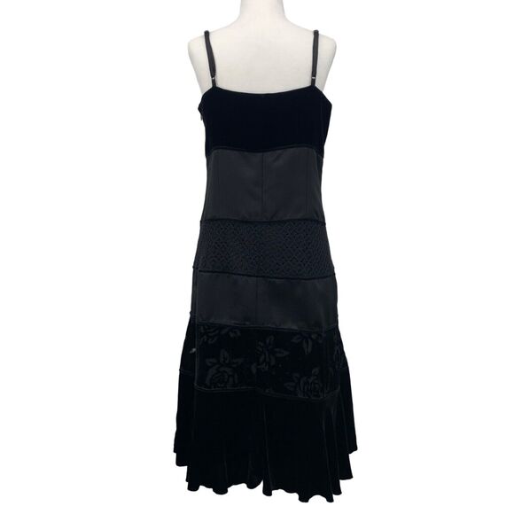 Vintage SZ 10 Black Midi Cocktail Dress Whimsigoth Velvet Silk Square Neck Goth - Picture 6 of 7